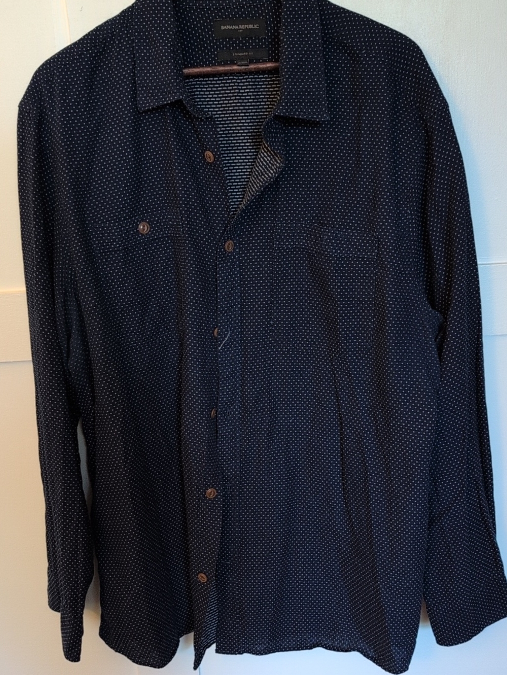 Banana Republic Navy Micro Dot Long-Sleeve Button-Down Shirt